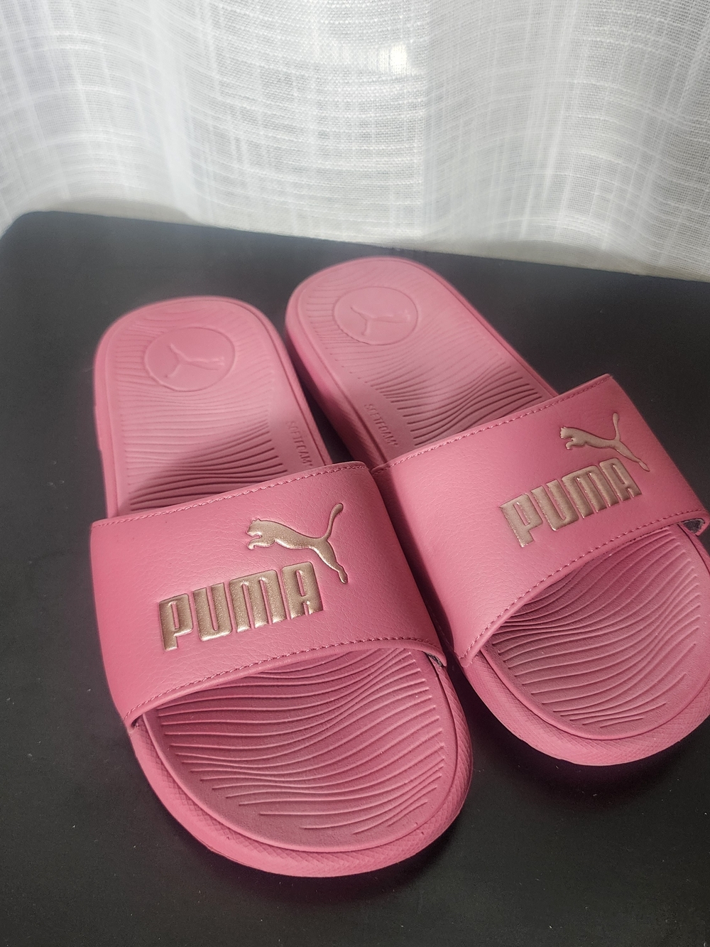 PUMA Cool Cat Style Rose Pink SoftFoam Slides Metallic Rose Gold Logo